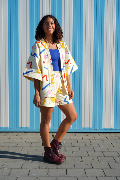 Short Kimono in Burst Print